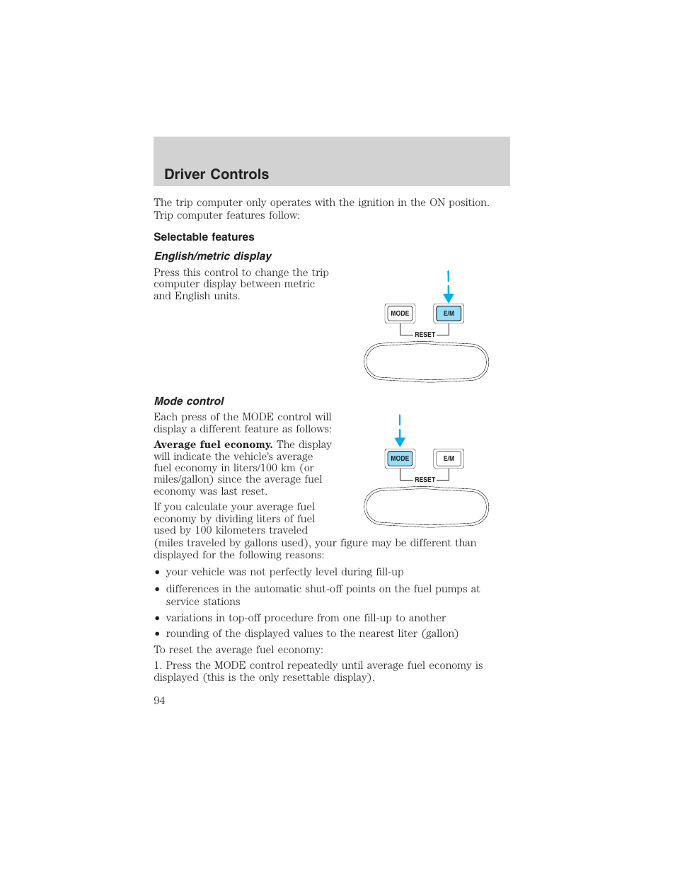 Driver controls | FORD 2004 Excursion v.1 User Manual | Page 94 / 272