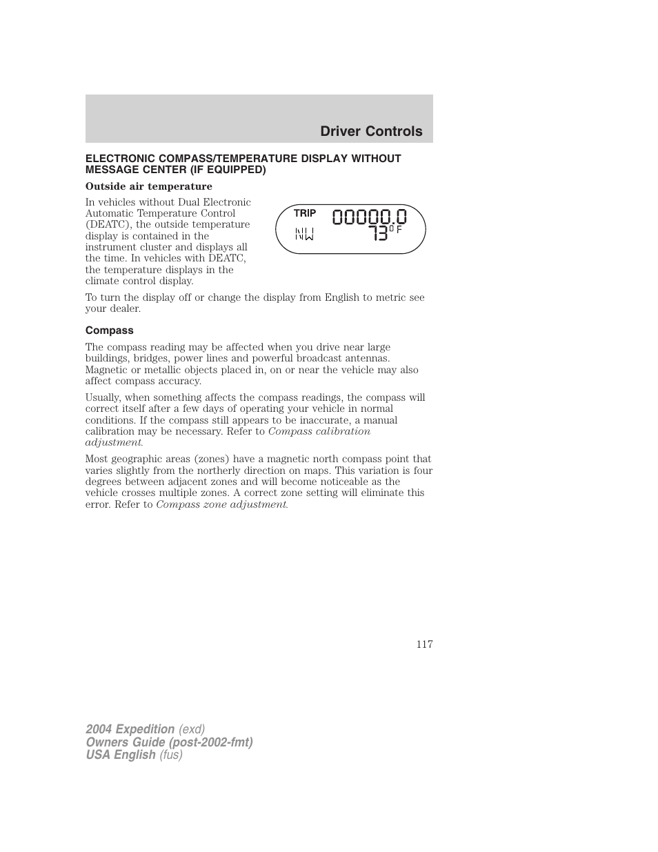 Driver controls | FORD 2004 Expedition v.1 User Manual | Page 117 / 344