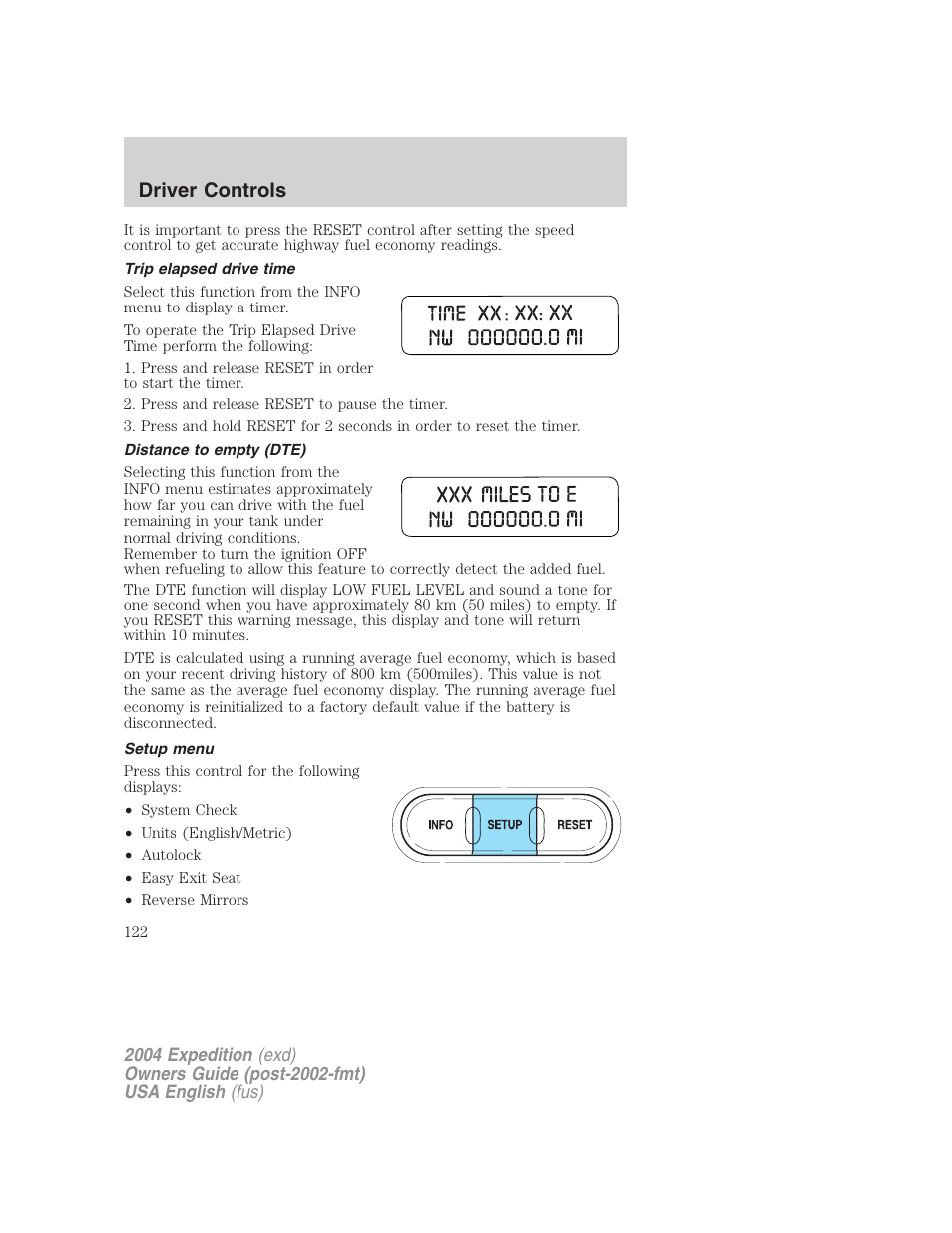 Driver controls | FORD 2004 Expedition v.1 User Manual | Page 122 / 344