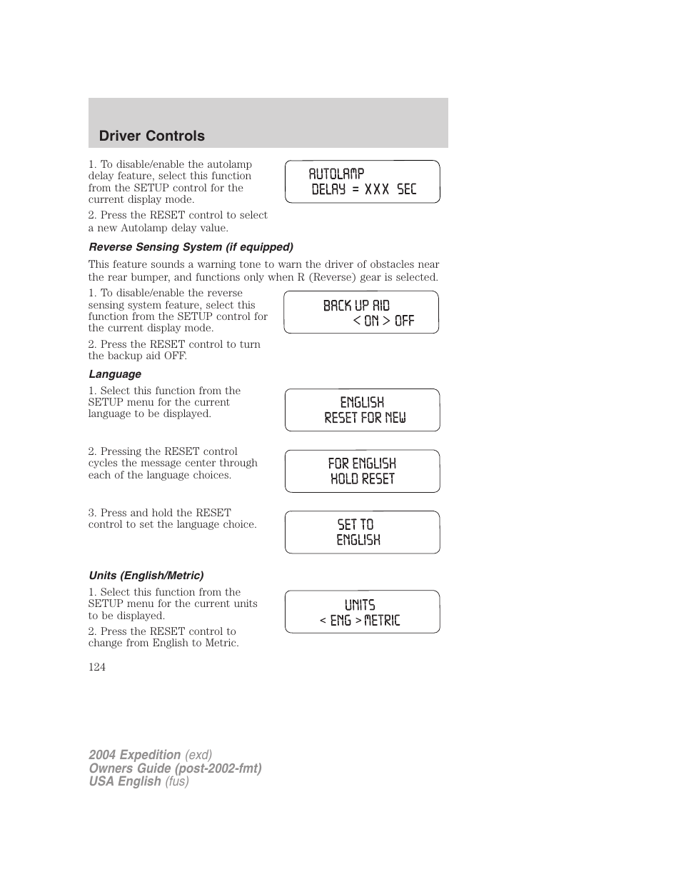Driver controls | FORD 2004 Expedition v.1 User Manual | Page 124 / 344