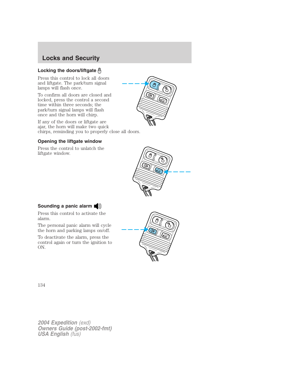 Locks and security | FORD 2004 Expedition v.1 User Manual | Page 134 / 344