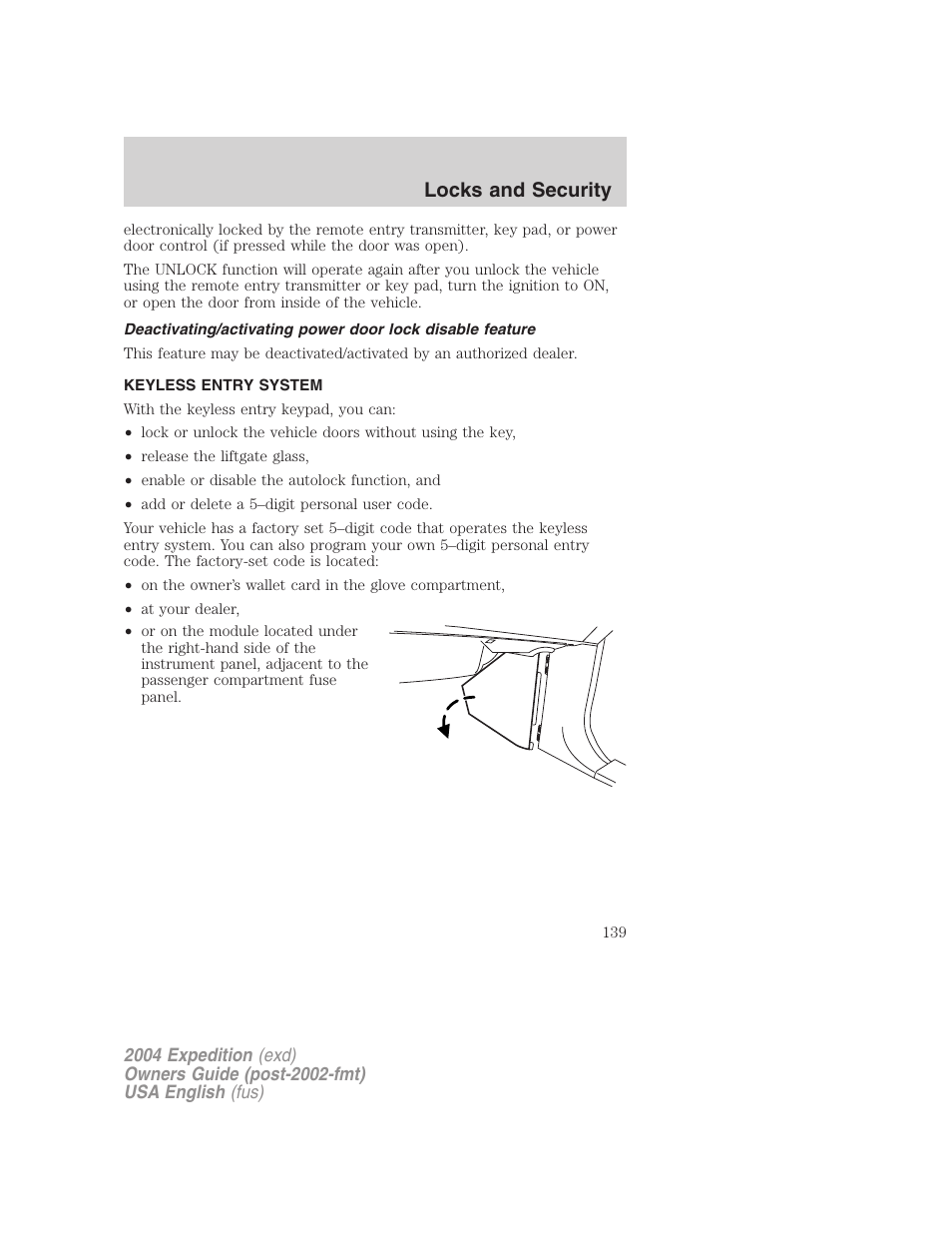 Locks and security | FORD 2004 Expedition v.1 User Manual | Page 139 / 344