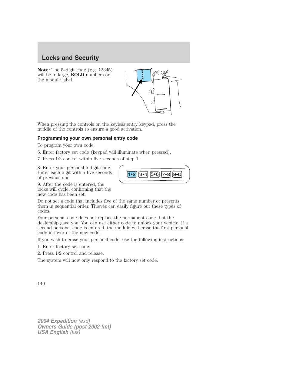 Locks and security | FORD 2004 Expedition v.1 User Manual | Page 140 / 344