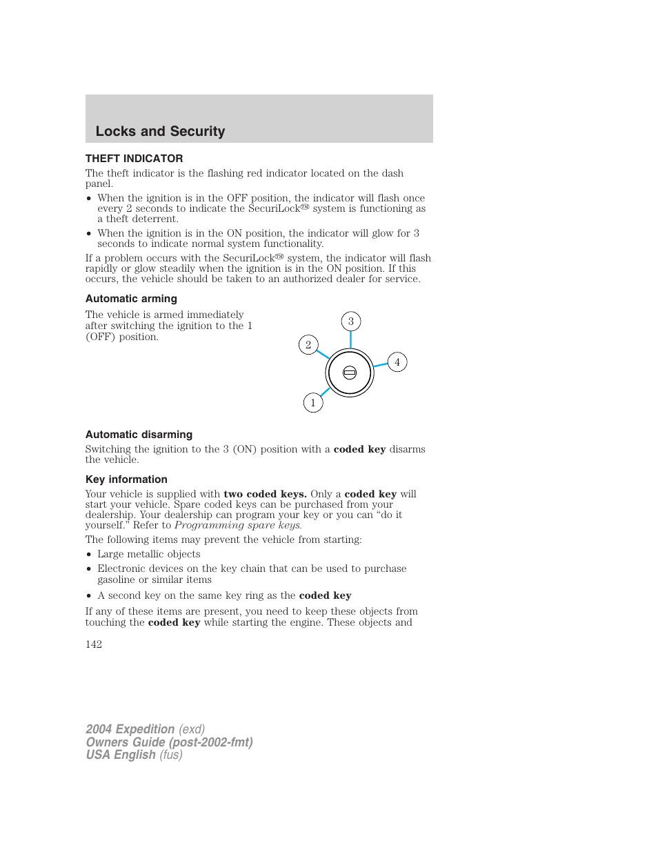 Locks and security | FORD 2004 Expedition v.1 User Manual | Page 142 / 344