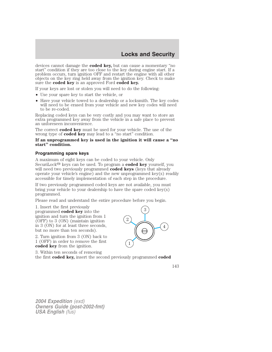 Locks and security | FORD 2004 Expedition v.1 User Manual | Page 143 / 344