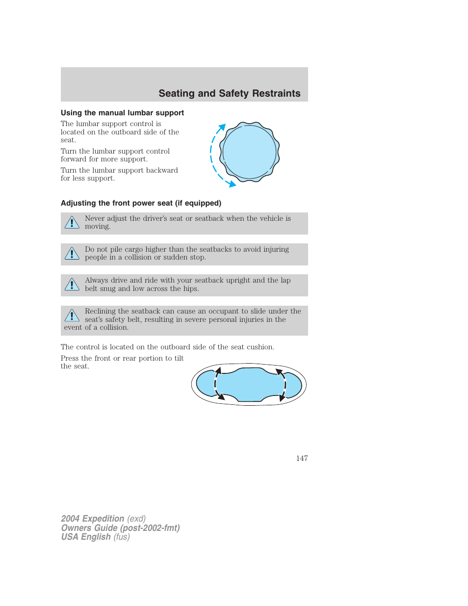 Seating and safety restraints | FORD 2004 Expedition v.1 User Manual | Page 147 / 344