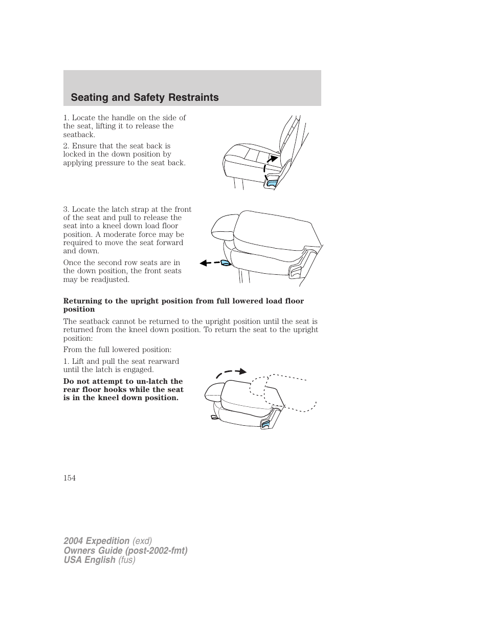 Seating and safety restraints | FORD 2004 Expedition v.1 User Manual | Page 154 / 344