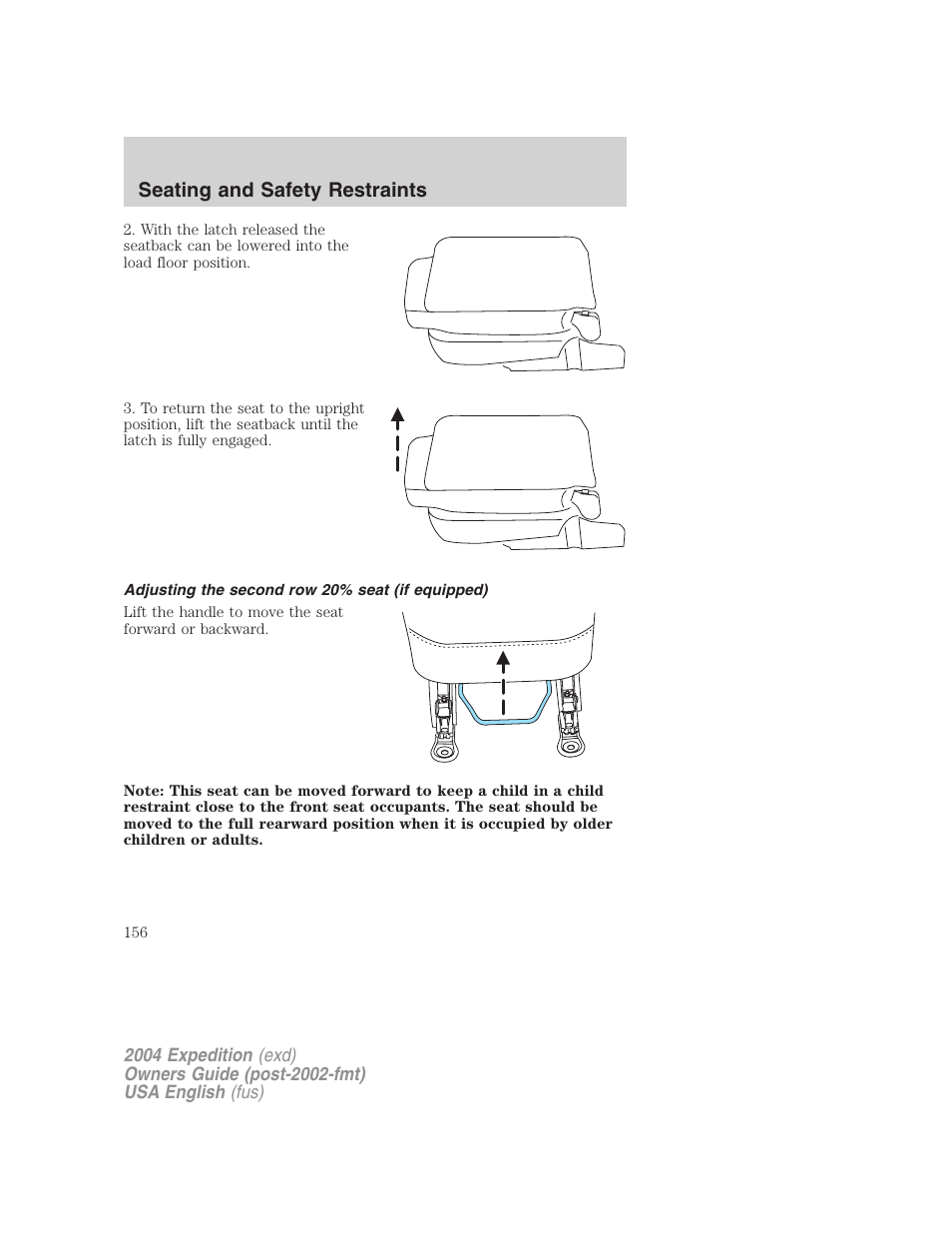Seating and safety restraints | FORD 2004 Expedition v.1 User Manual | Page 156 / 344
