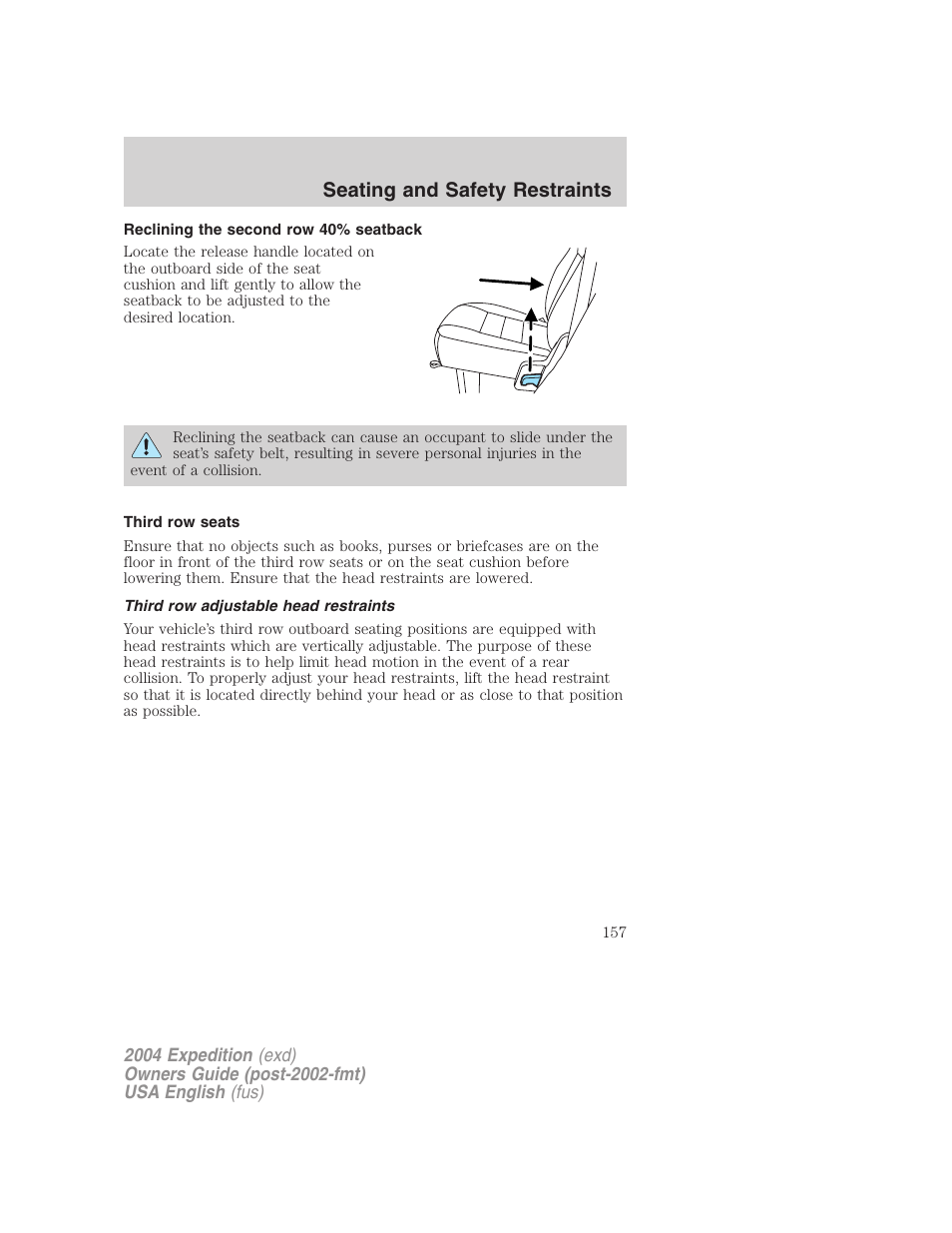 Seating and safety restraints | FORD 2004 Expedition v.1 User Manual | Page 157 / 344