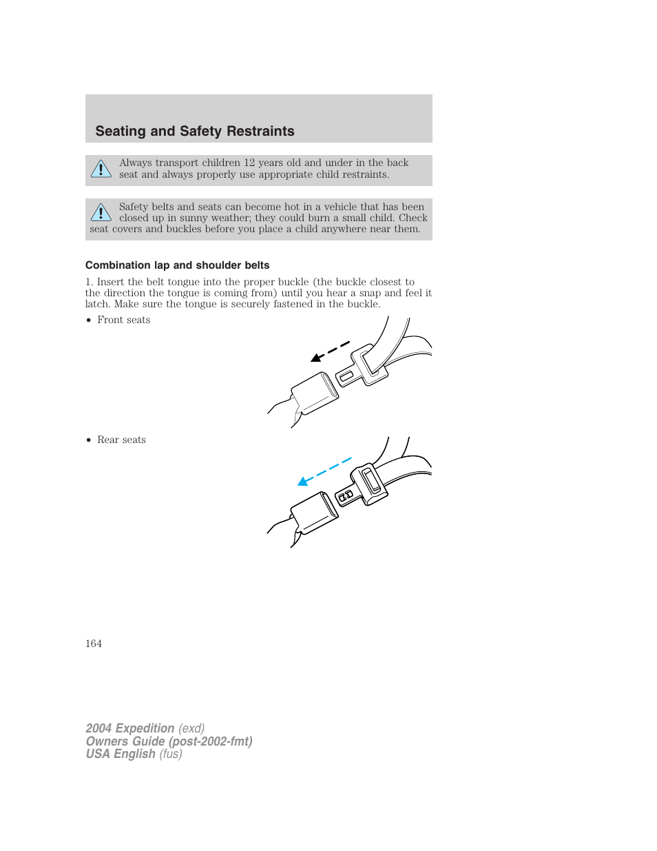 Seating and safety restraints | FORD 2004 Expedition v.1 User Manual | Page 164 / 344