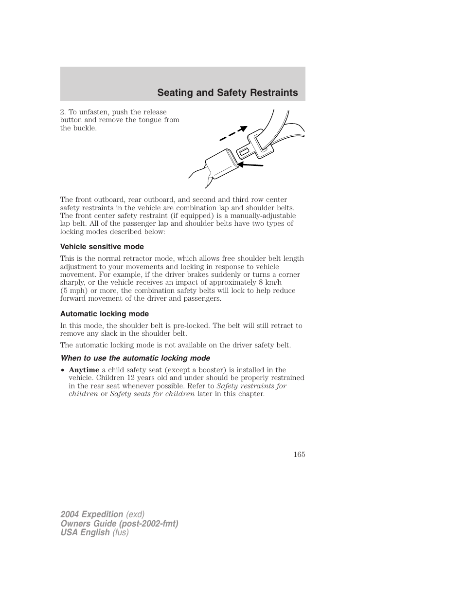 Seating and safety restraints | FORD 2004 Expedition v.1 User Manual | Page 165 / 344