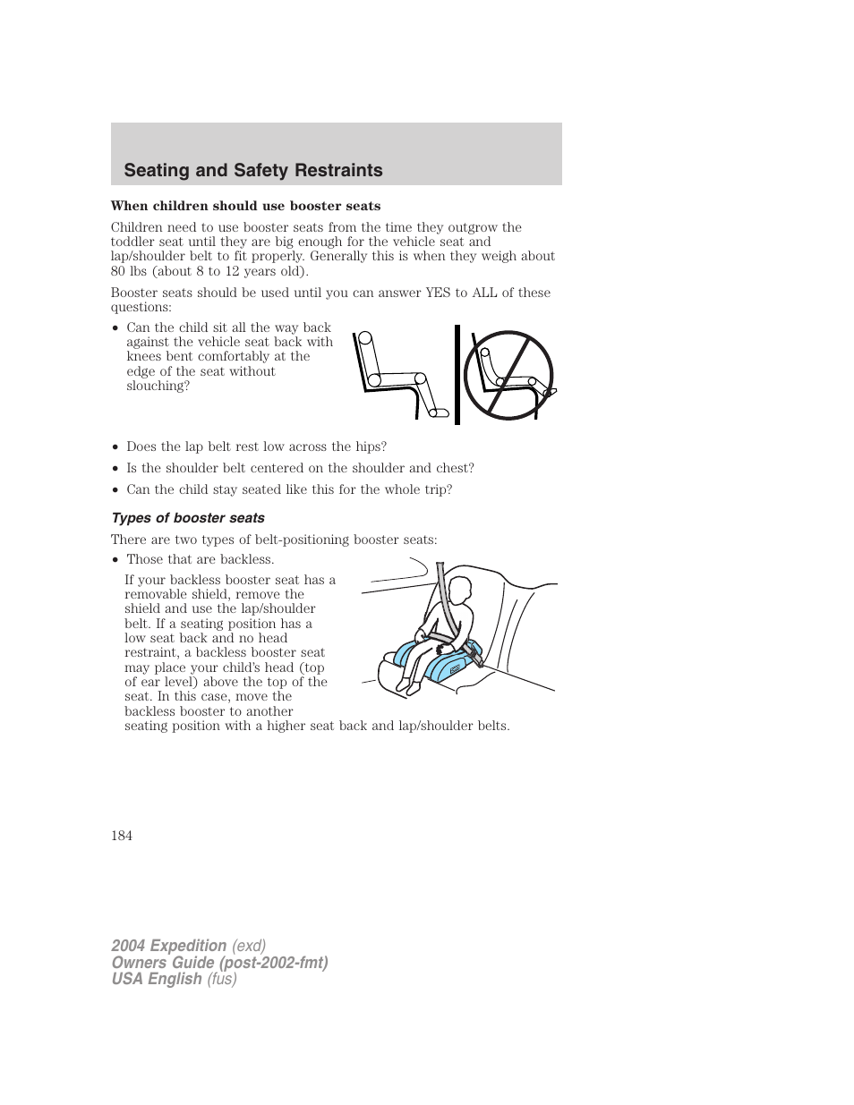 Seating and safety restraints | FORD 2004 Expedition v.1 User Manual | Page 184 / 344