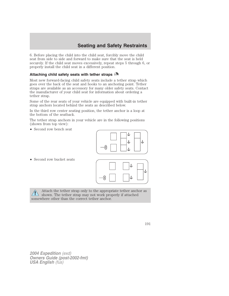 Seating and safety restraints | FORD 2004 Expedition v.1 User Manual | Page 191 / 344