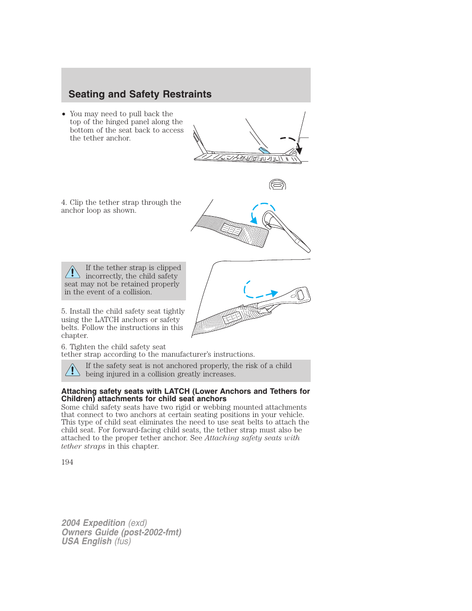 Seating and safety restraints | FORD 2004 Expedition v.1 User Manual | Page 194 / 344