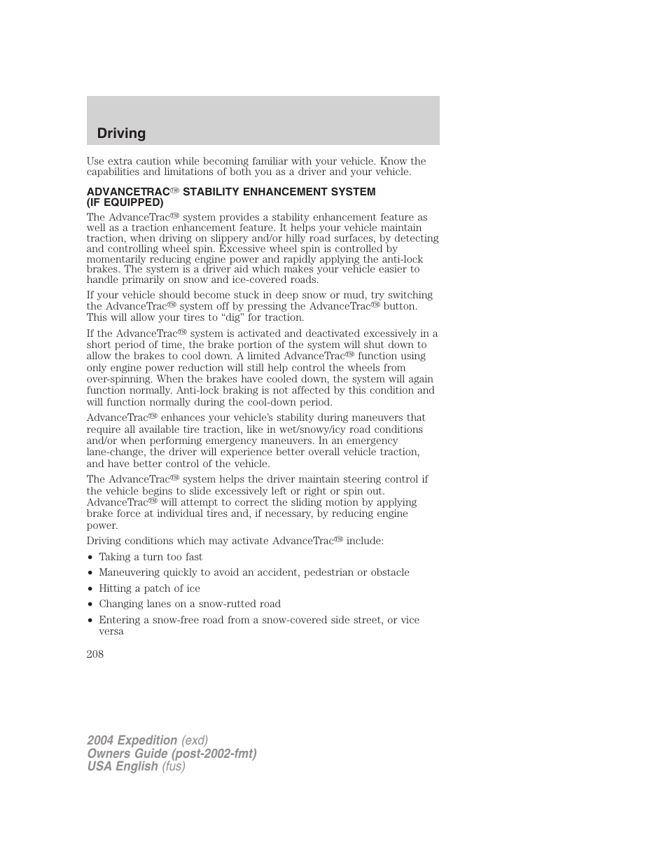 Driving | FORD 2004 Expedition v.1 User Manual | Page 208 / 344