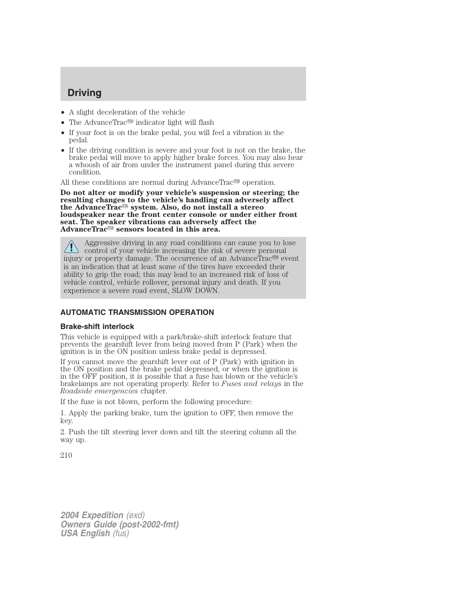 Driving | FORD 2004 Expedition v.1 User Manual | Page 210 / 344