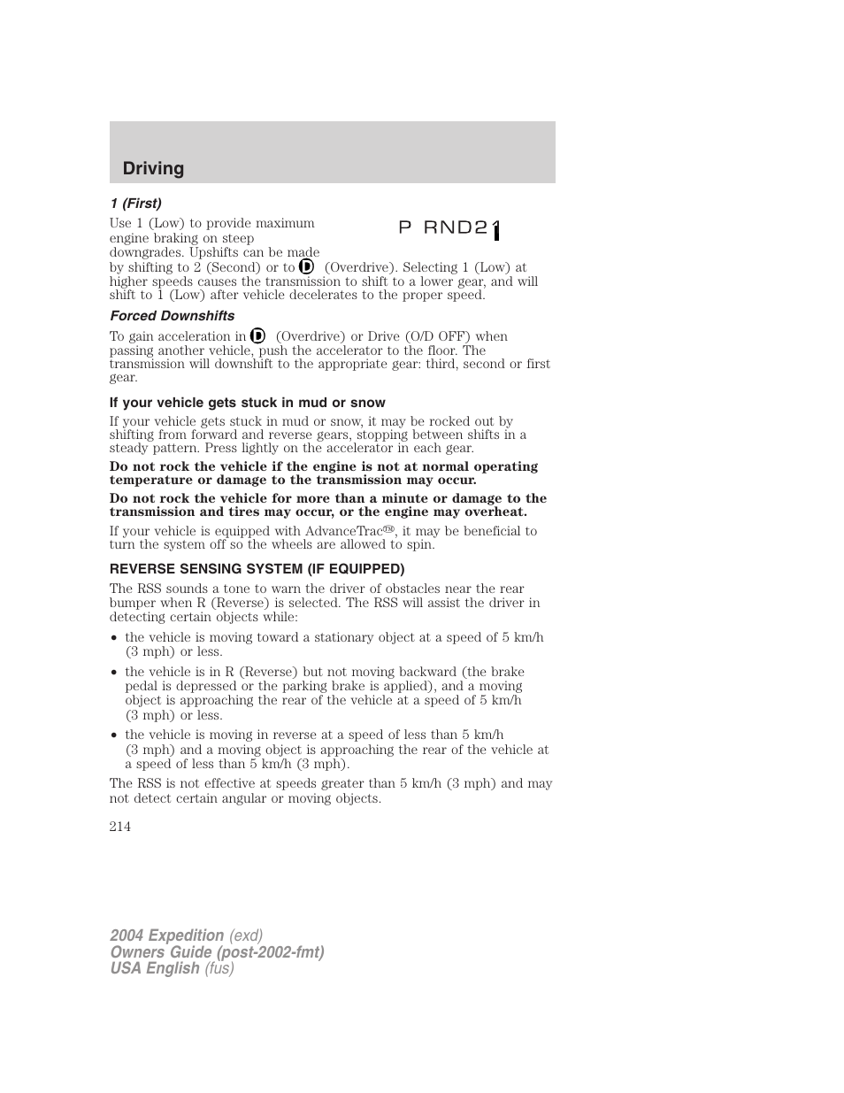 Driving | FORD 2004 Expedition v.1 User Manual | Page 214 / 344