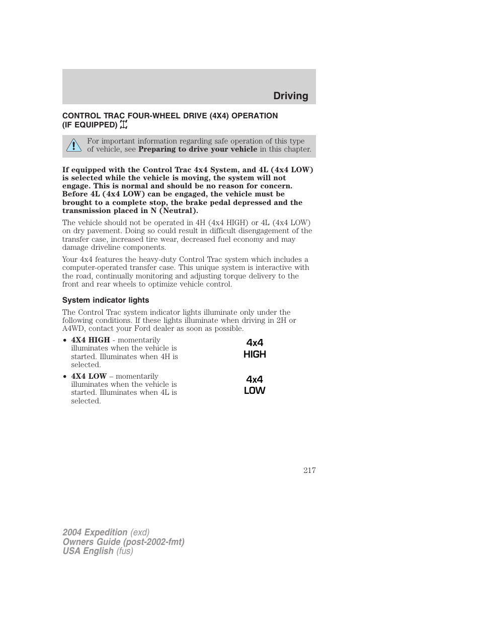 Driving | FORD 2004 Expedition v.1 User Manual | Page 217 / 344