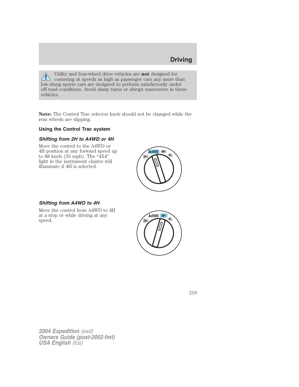 Driving | FORD 2004 Expedition v.1 User Manual | Page 219 / 344