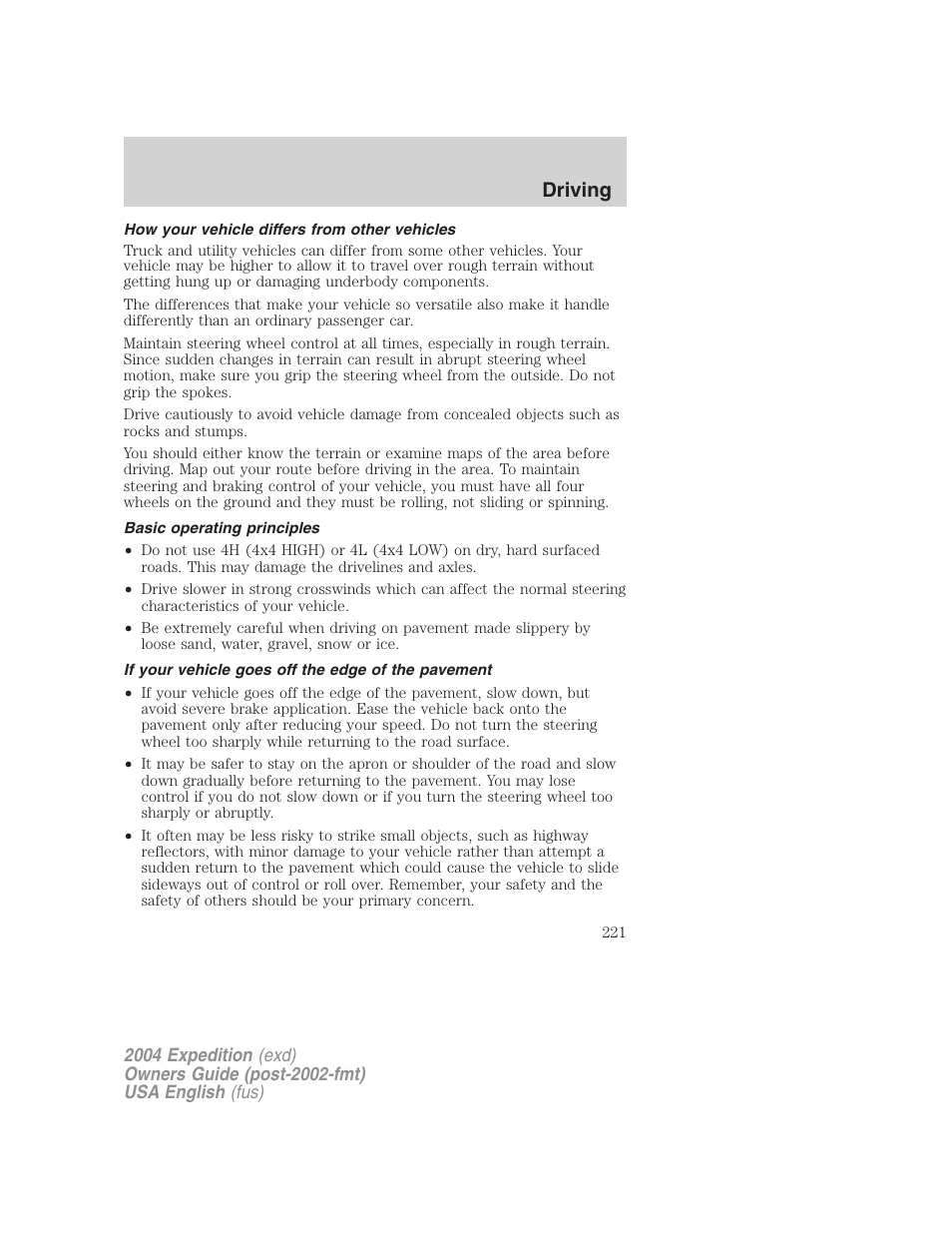 Driving | FORD 2004 Expedition v.1 User Manual | Page 221 / 344