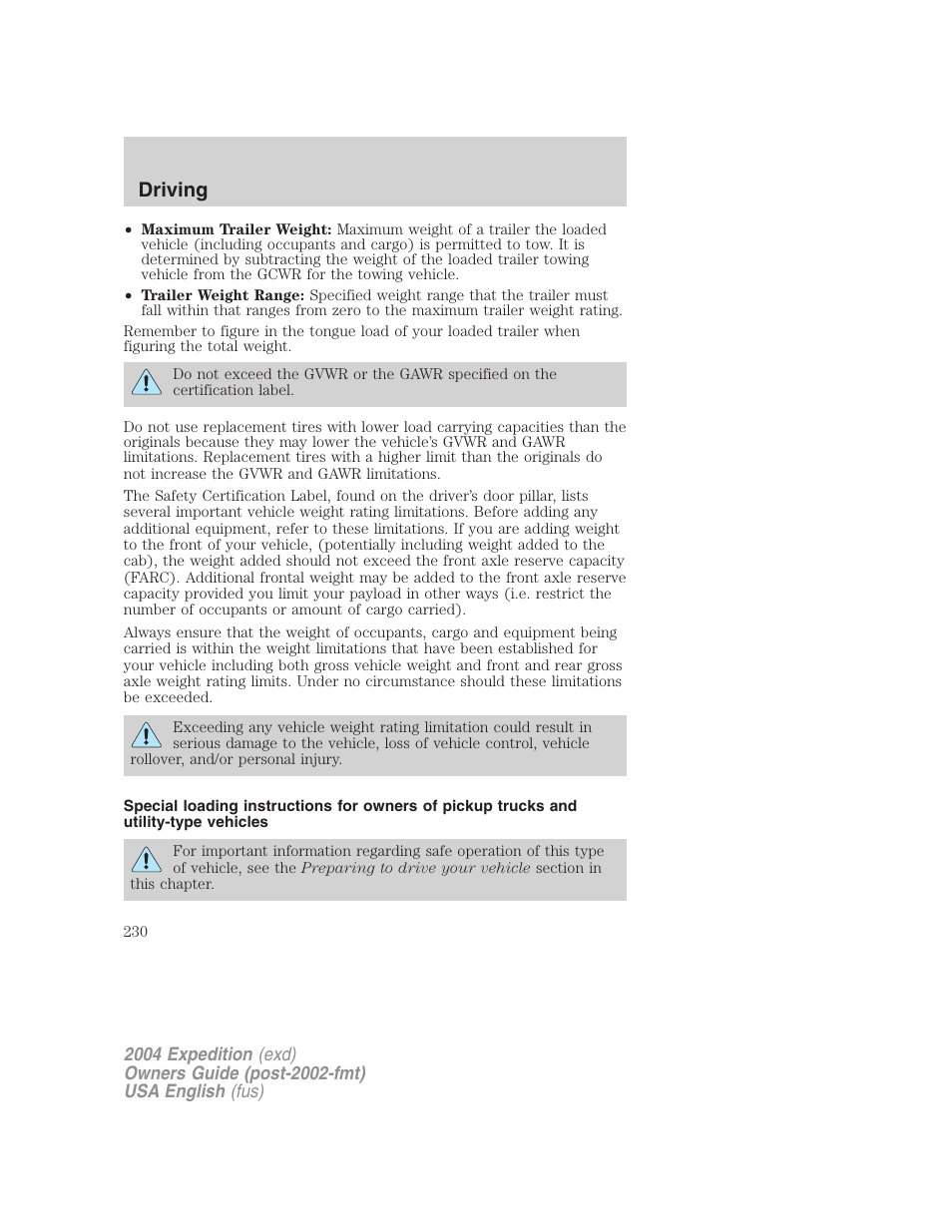 Driving | FORD 2004 Expedition v.1 User Manual | Page 230 / 344