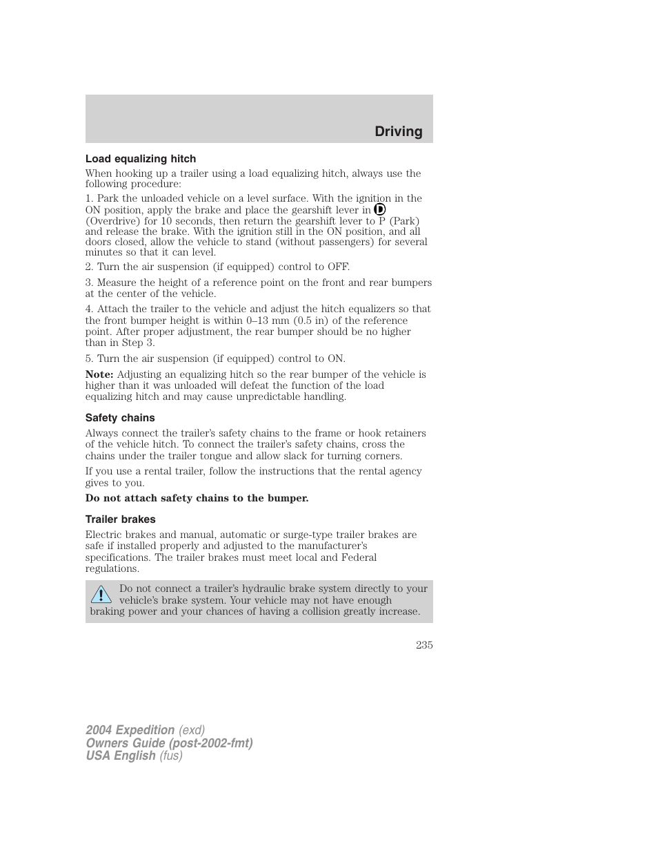 Driving | FORD 2004 Expedition v.1 User Manual | Page 235 / 344