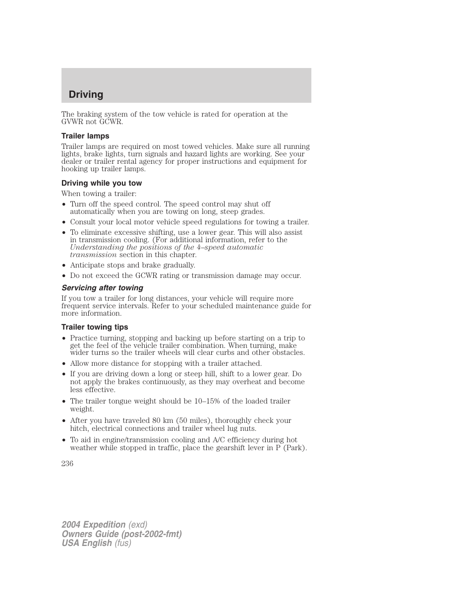 Driving | FORD 2004 Expedition v.1 User Manual | Page 236 / 344