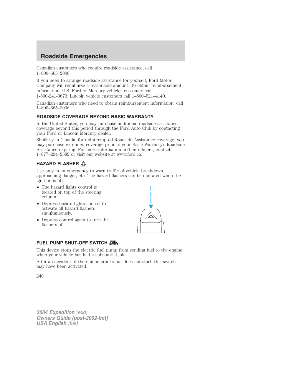 Roadside emergencies | FORD 2004 Expedition v.1 User Manual | Page 240 / 344
