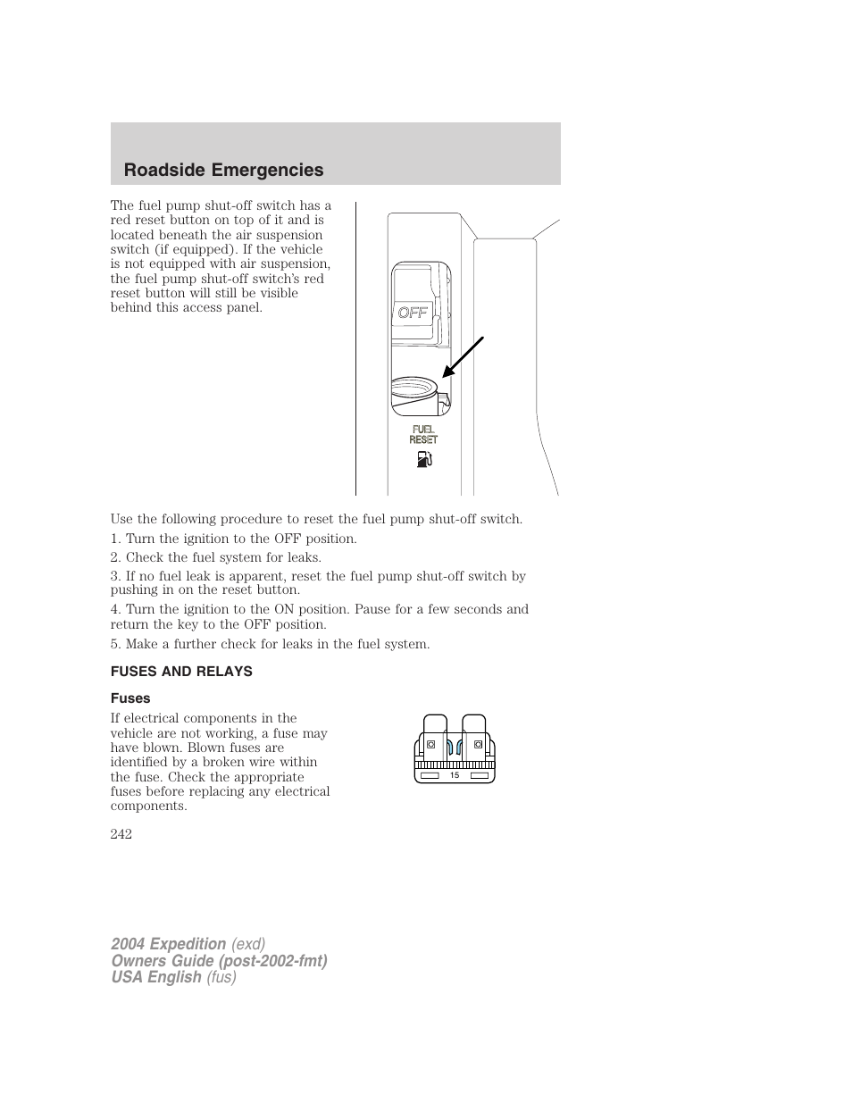 Roadside emergencies | FORD 2004 Expedition v.1 User Manual | Page 242 / 344