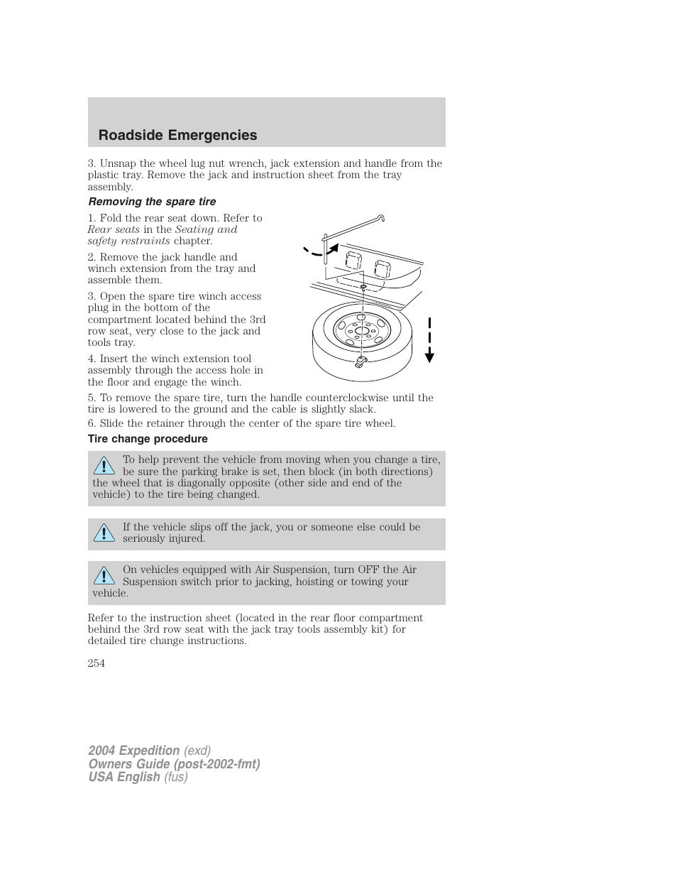 Roadside emergencies | FORD 2004 Expedition v.1 User Manual | Page 254 / 344