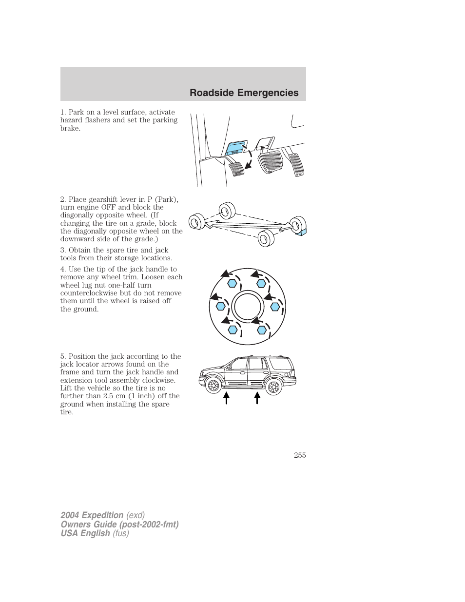 Roadside emergencies | FORD 2004 Expedition v.1 User Manual | Page 255 / 344