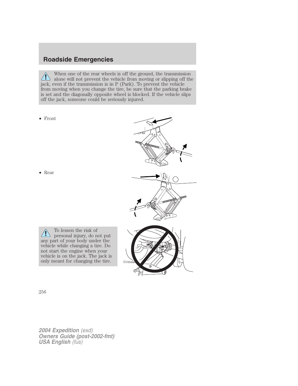 Roadside emergencies | FORD 2004 Expedition v.1 User Manual | Page 256 / 344
