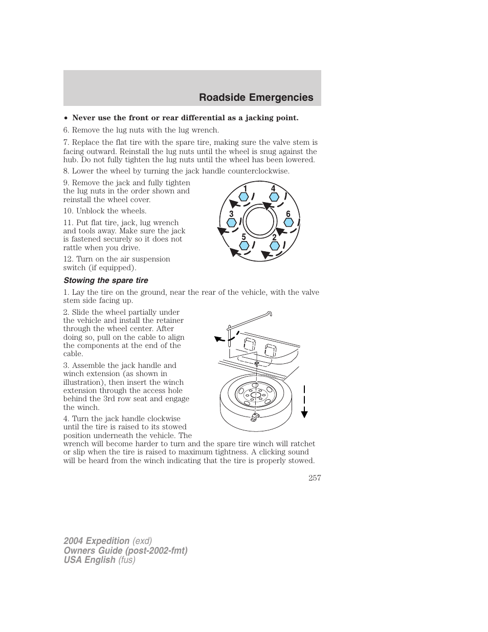 Roadside emergencies | FORD 2004 Expedition v.1 User Manual | Page 257 / 344