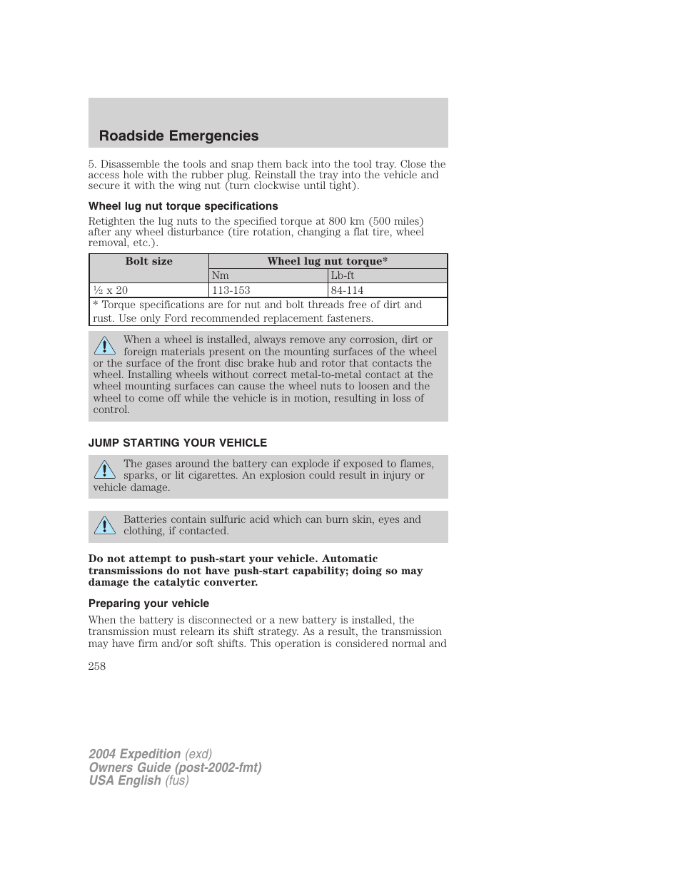 Roadside emergencies | FORD 2004 Expedition v.1 User Manual | Page 258 / 344