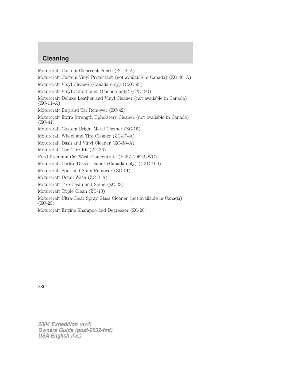 Cleaning | FORD 2004 Expedition v.1 User Manual | Page 280 / 344