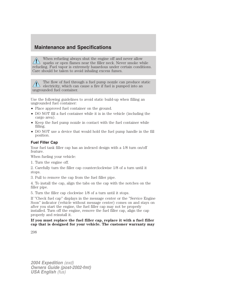 Maintenance and specifications | FORD 2004 Expedition v.1 User Manual | Page 298 / 344