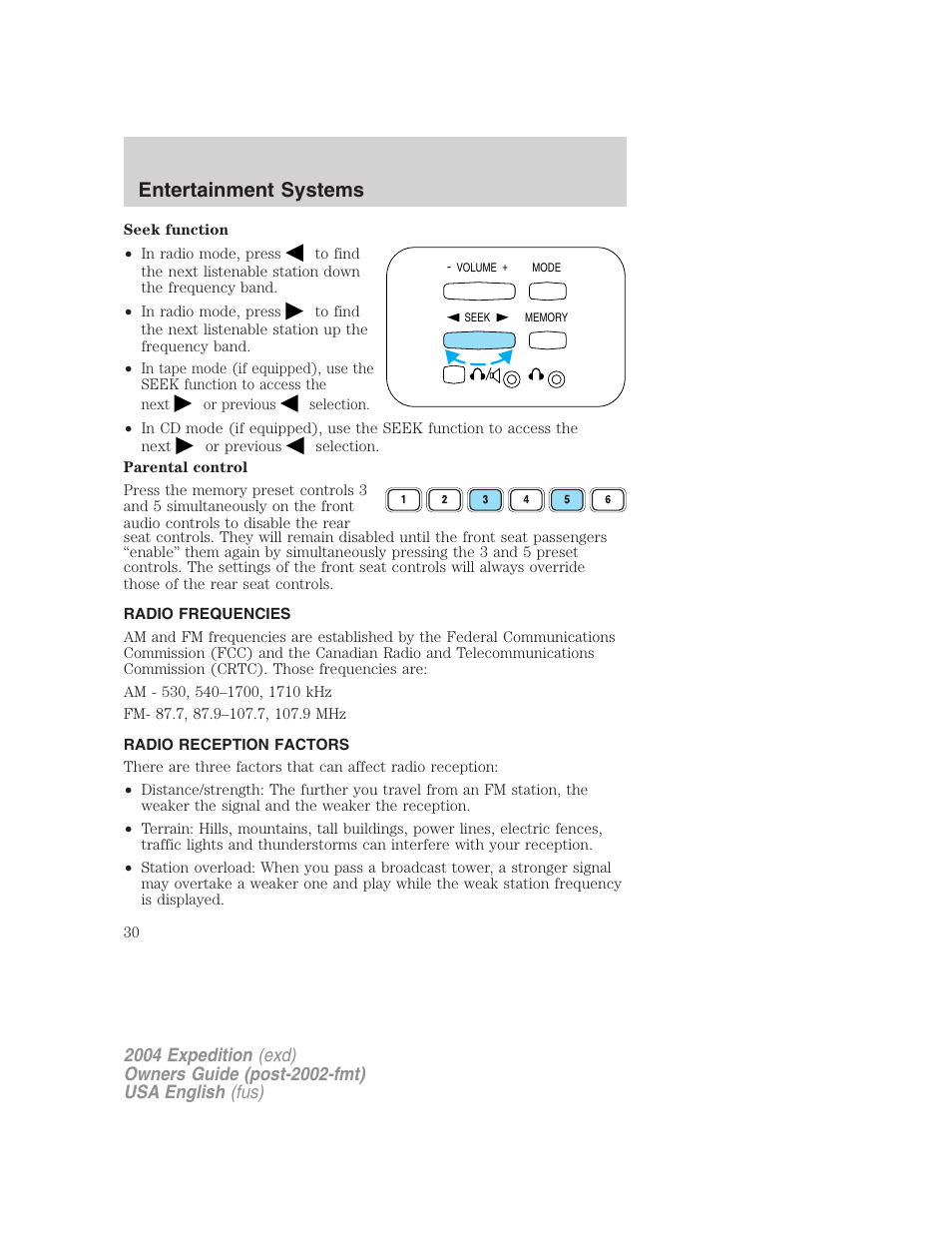 Entertainment systems | FORD 2004 Expedition v.1 User Manual | Page 30 / 344