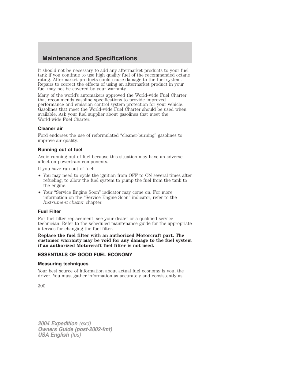 Maintenance and specifications | FORD 2004 Expedition v.1 User Manual | Page 300 / 344