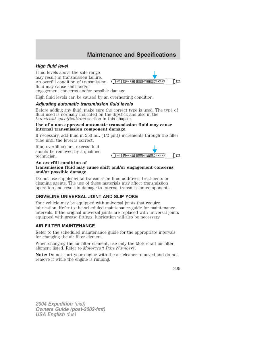 Maintenance and specifications | FORD 2004 Expedition v.1 User Manual | Page 309 / 344