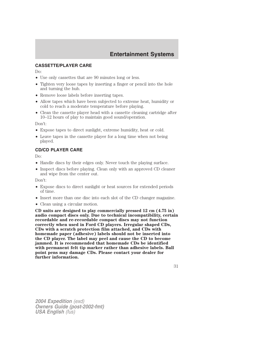 Entertainment systems | FORD 2004 Expedition v.1 User Manual | Page 31 / 344