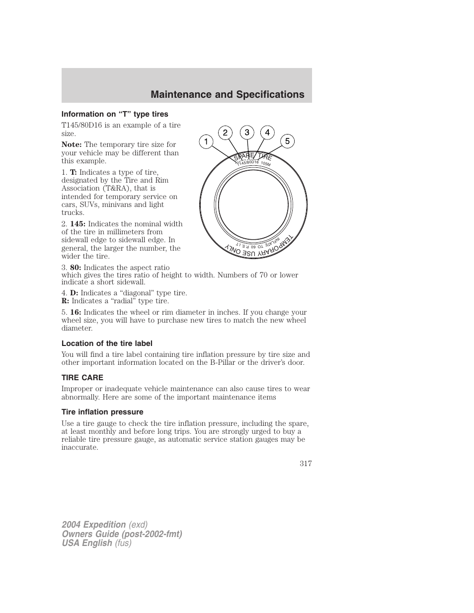 Maintenance and specifications | FORD 2004 Expedition v.1 User Manual | Page 317 / 344