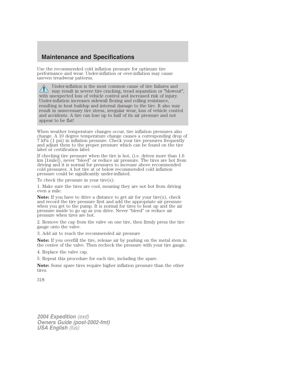 Maintenance and specifications | FORD 2004 Expedition v.1 User Manual | Page 318 / 344