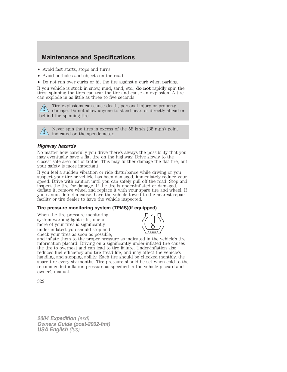 Maintenance and specifications | FORD 2004 Expedition v.1 User Manual | Page 322 / 344