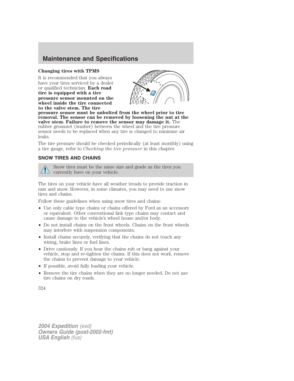 Maintenance and specifications | FORD 2004 Expedition v.1 User Manual | Page 324 / 344