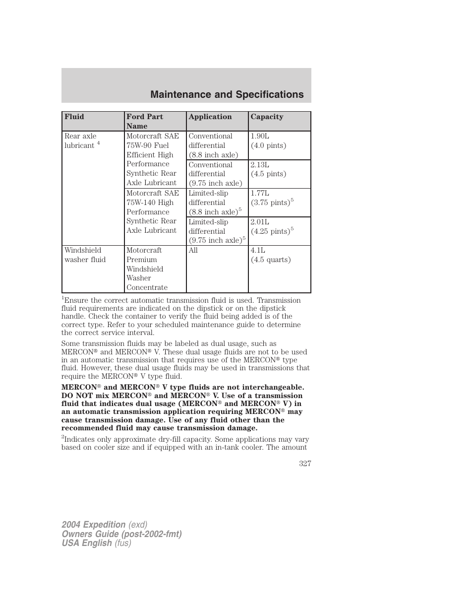 Maintenance and specifications | FORD 2004 Expedition v.1 User Manual | Page 327 / 344