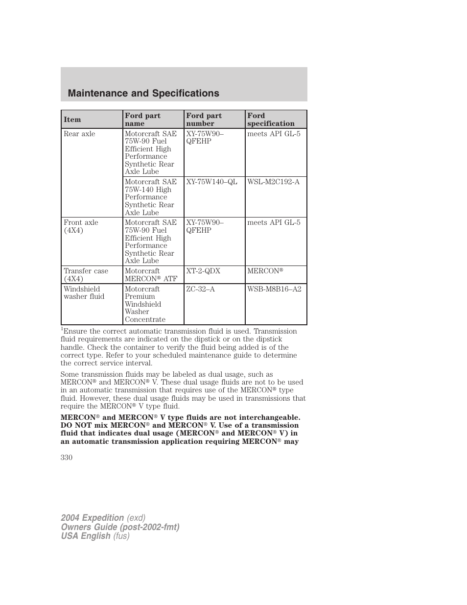 Maintenance and specifications | FORD 2004 Expedition v.1 User Manual | Page 330 / 344