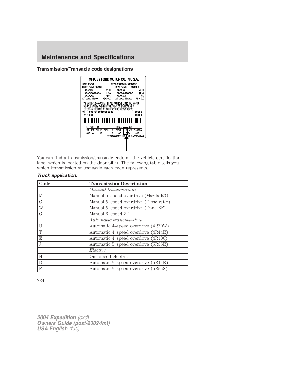 Maintenance and specifications | FORD 2004 Expedition v.1 User Manual | Page 334 / 344