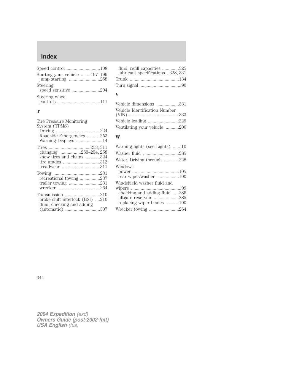 Index | FORD 2004 Expedition v.1 User Manual | Page 344 / 344