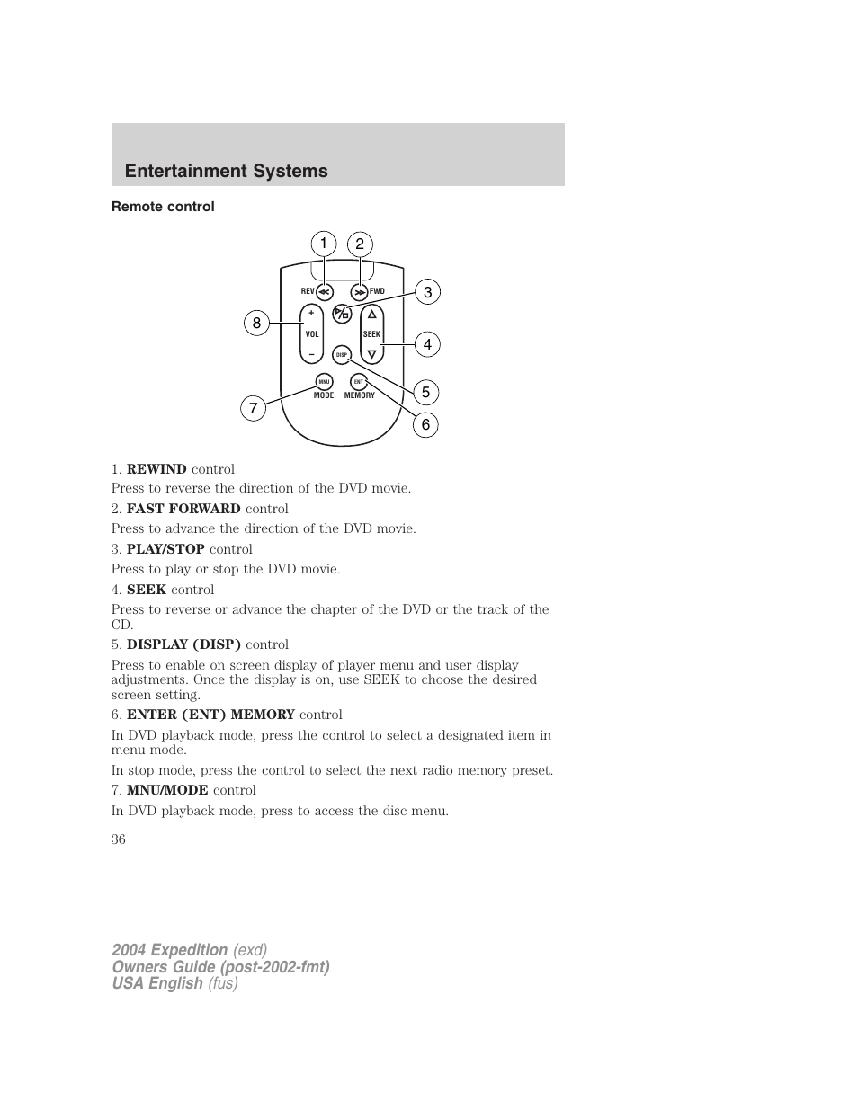 Entertainment systems | FORD 2004 Expedition v.1 User Manual | Page 36 / 344