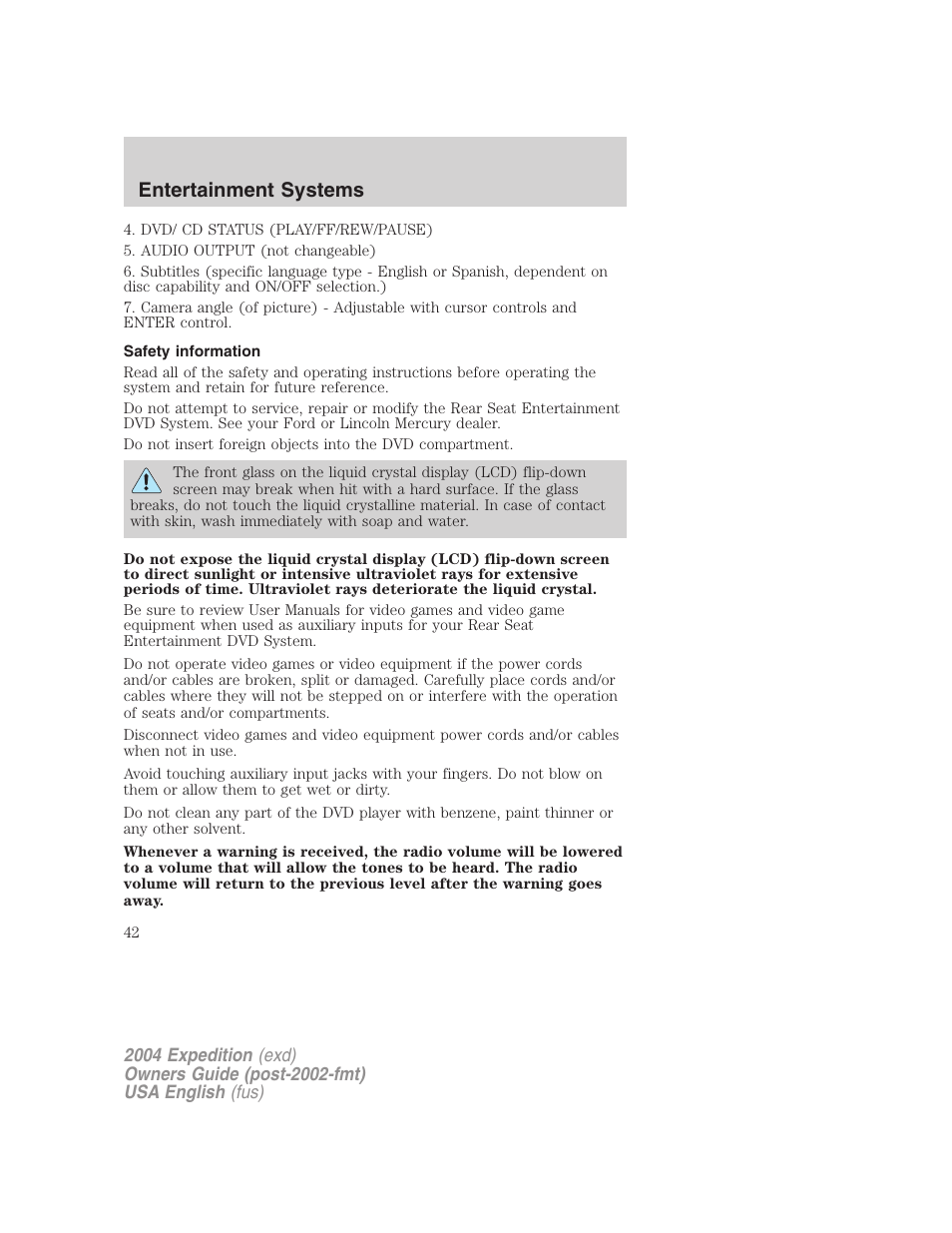 Entertainment systems | FORD 2004 Expedition v.1 User Manual | Page 42 / 344